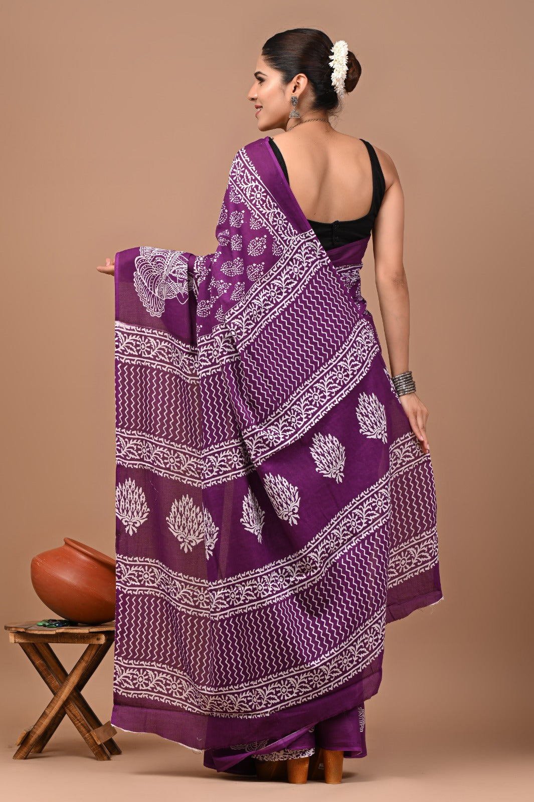 Rajasthan Fabric Printed Pure Cotton Mulmul Saree With Blouse