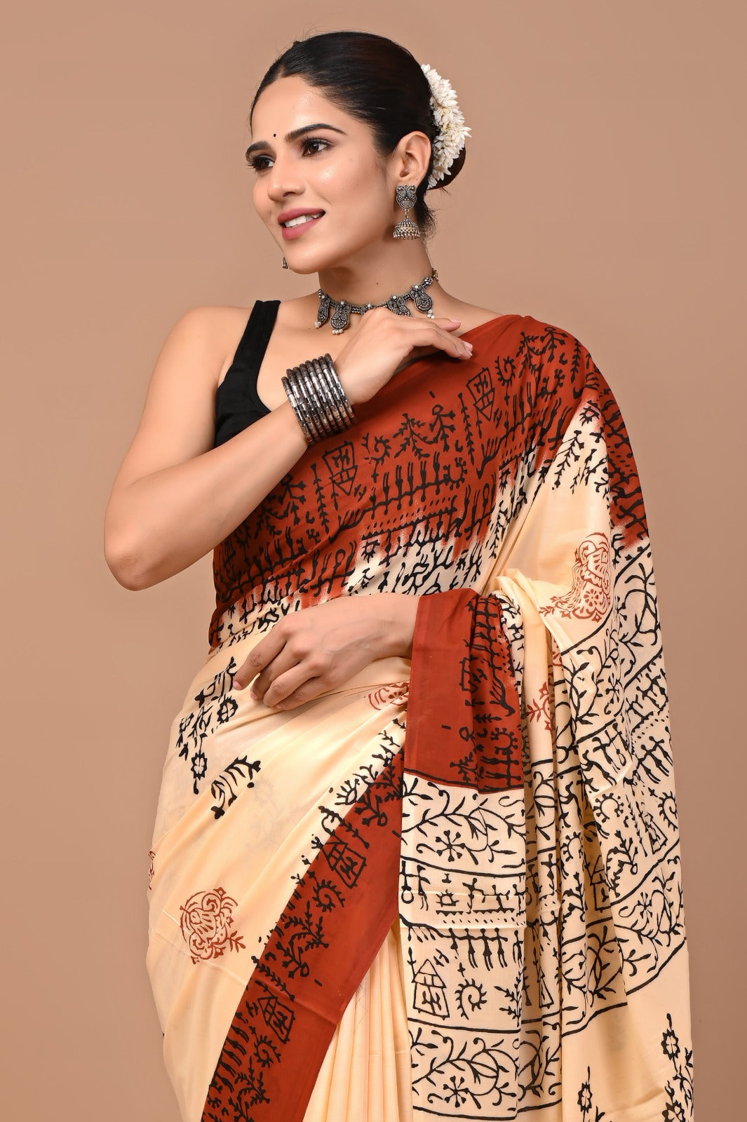 Rajasthan Fabric Printed Pure Cotton Mulmul Saree With Blouse