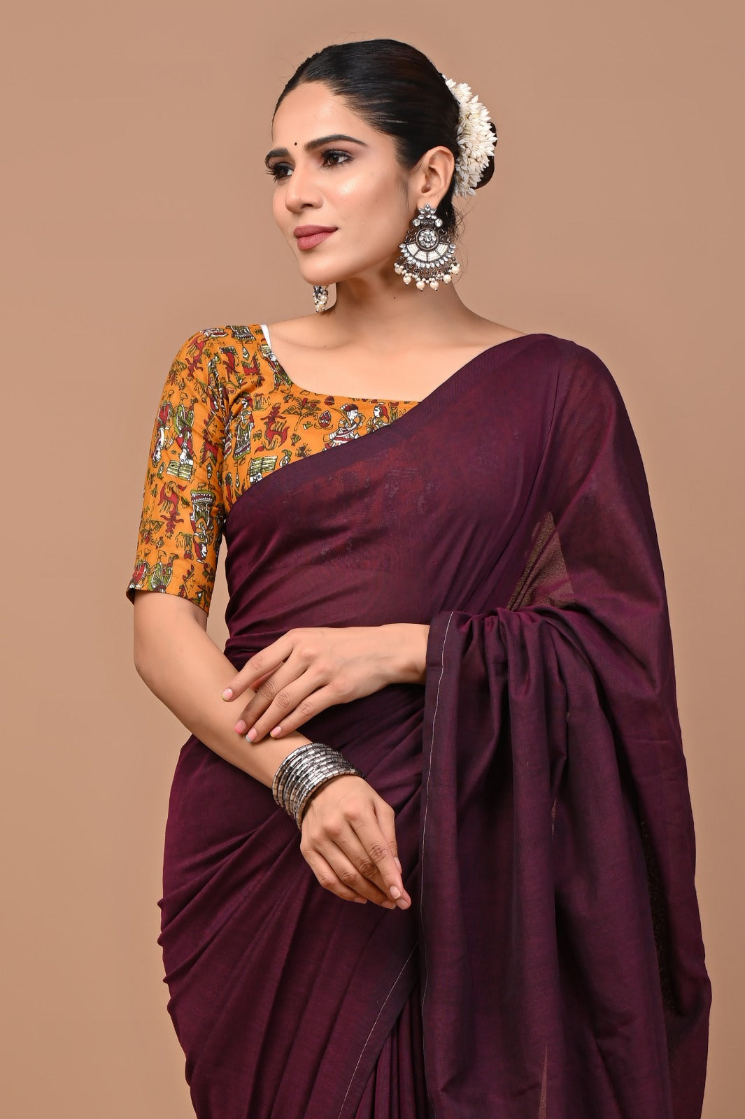 Handloom Cotton Saree With Printed Blouse