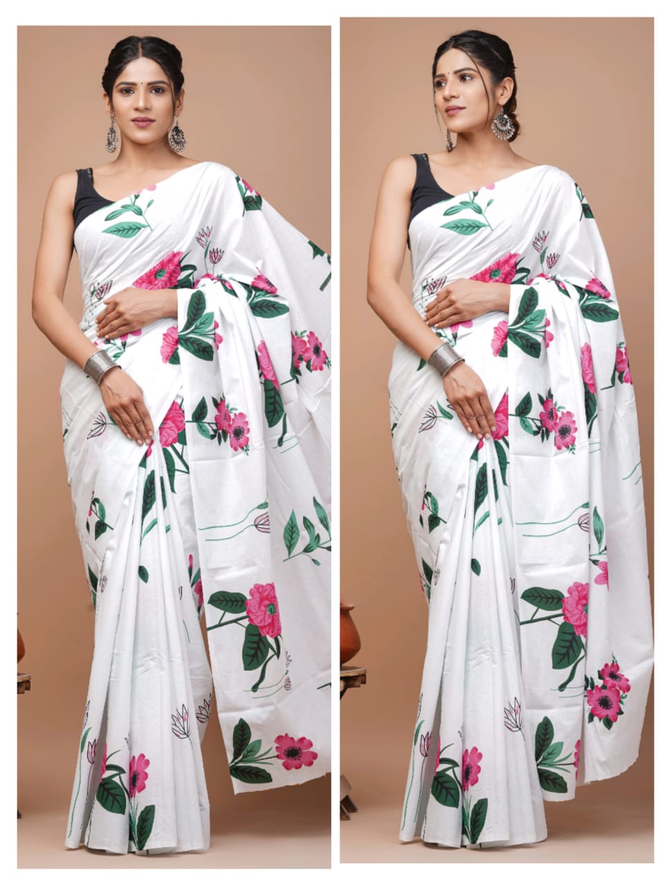 Printed Pure Cotton Mulmul Saree With Blouse