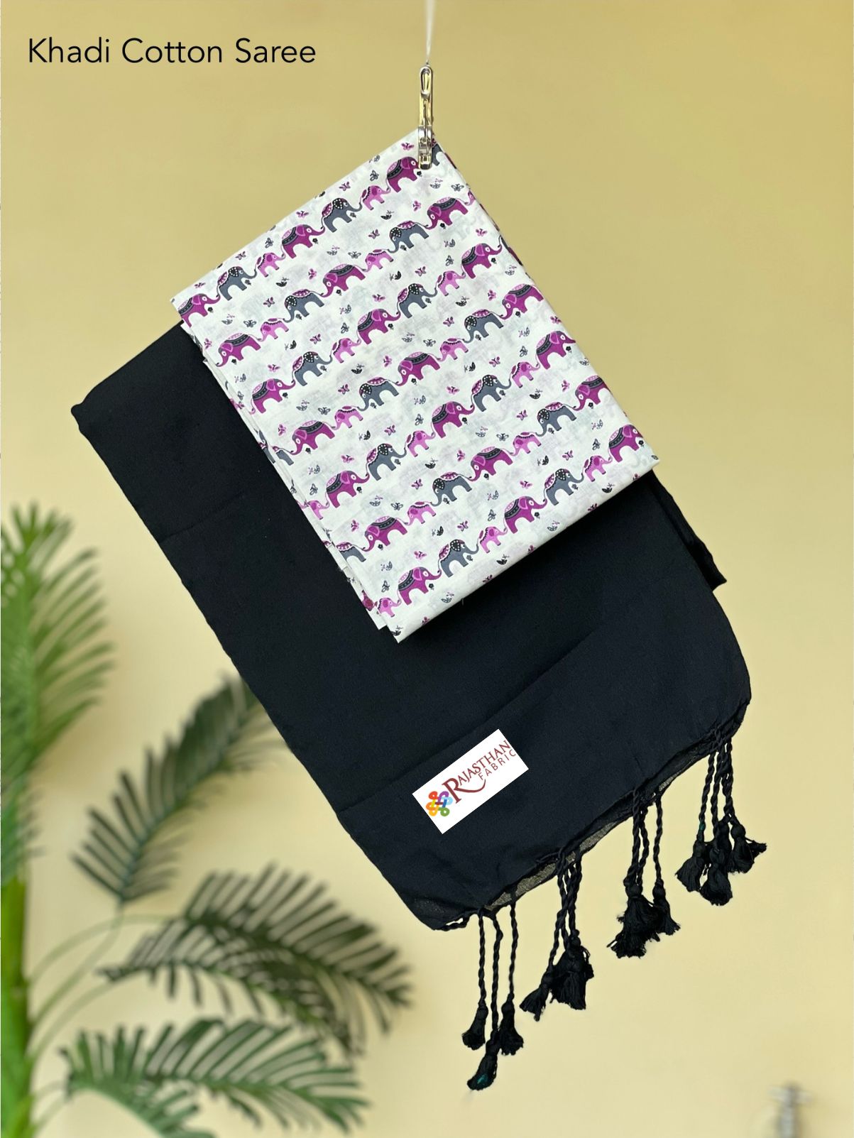 Jaipuria Handloom Khadi Cotton Saree With Printed Blouse