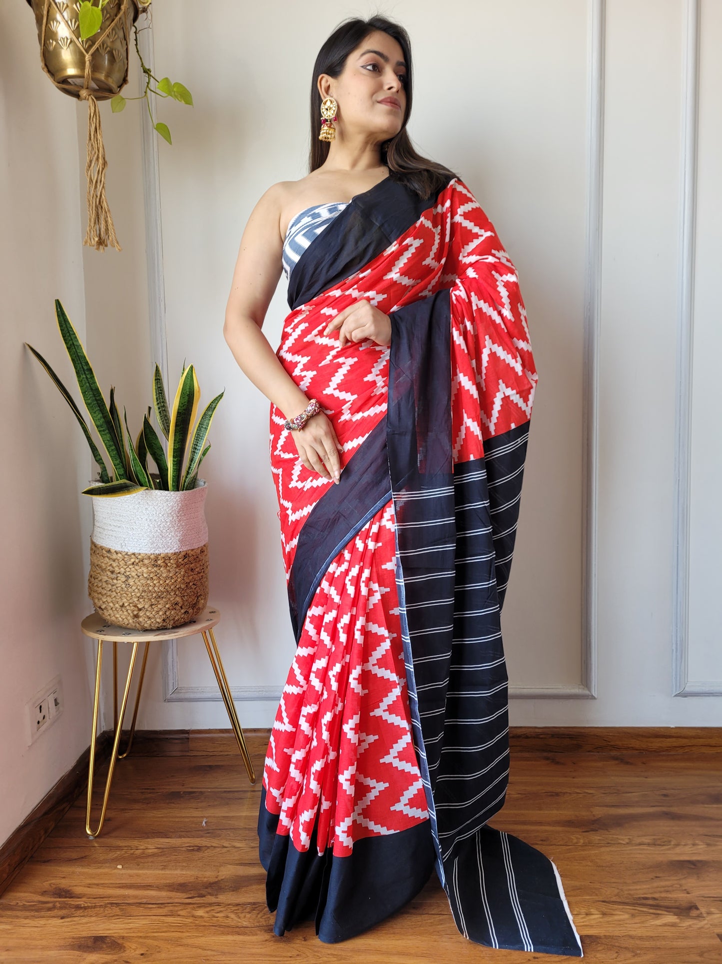 Jaipuri Printed Pure Cotton Mulmul Saree With Blouse