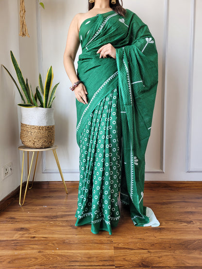 Jaipuri Printed Pure Cotton Mulmul Saree With Blouse