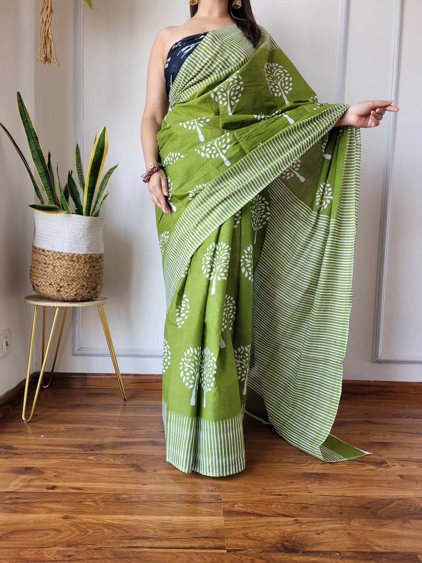 Jaipuri Printed Pure Cotton Mulmul Saree With Blouse