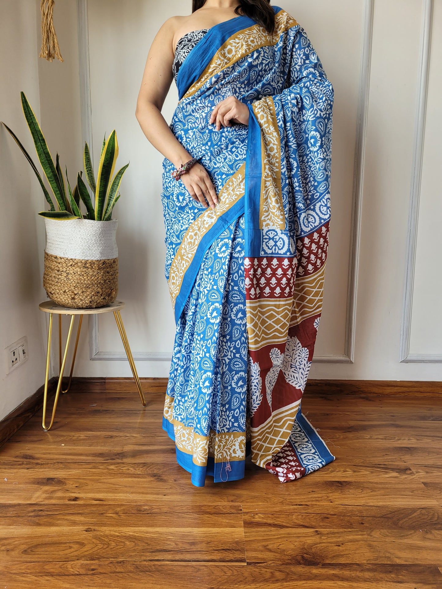 Jaipuri Printed Pure Cotton Mulmul Saree With Blouse