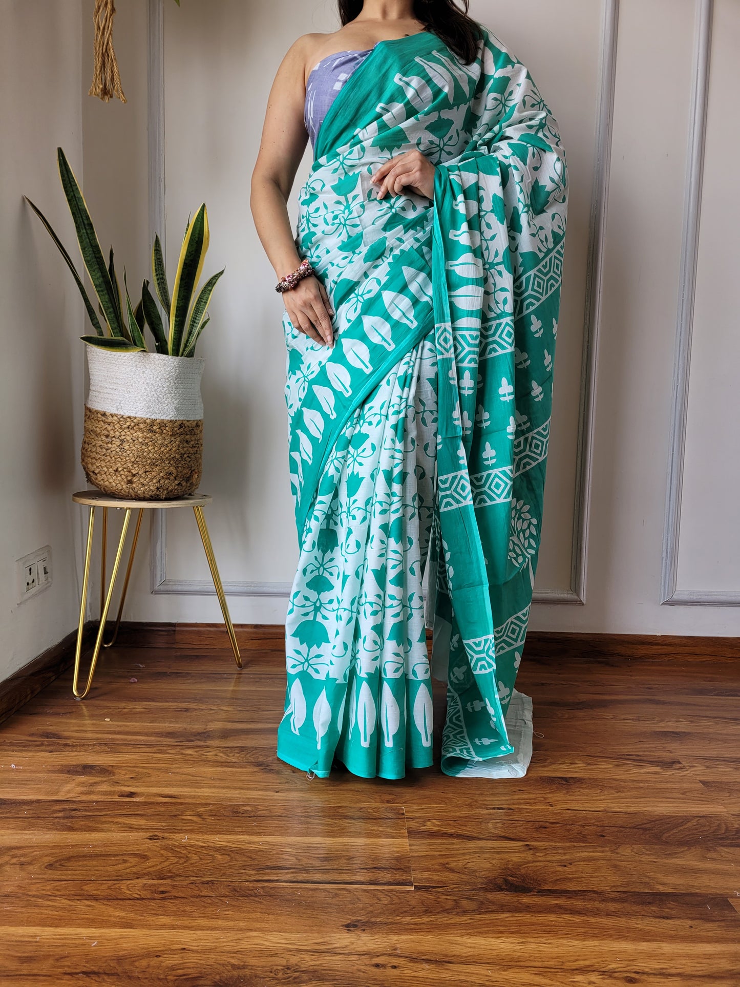 Jaipuri Printed Pure Cotton Mulmul Saree With Blouse