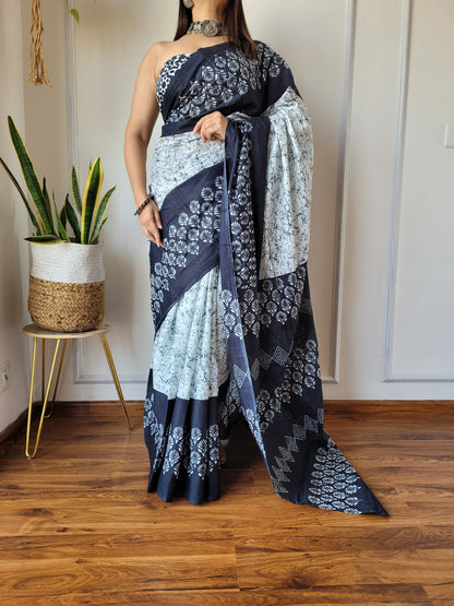 Jaipuri Printed Pure Cotton Mulmul Saree With Blouse