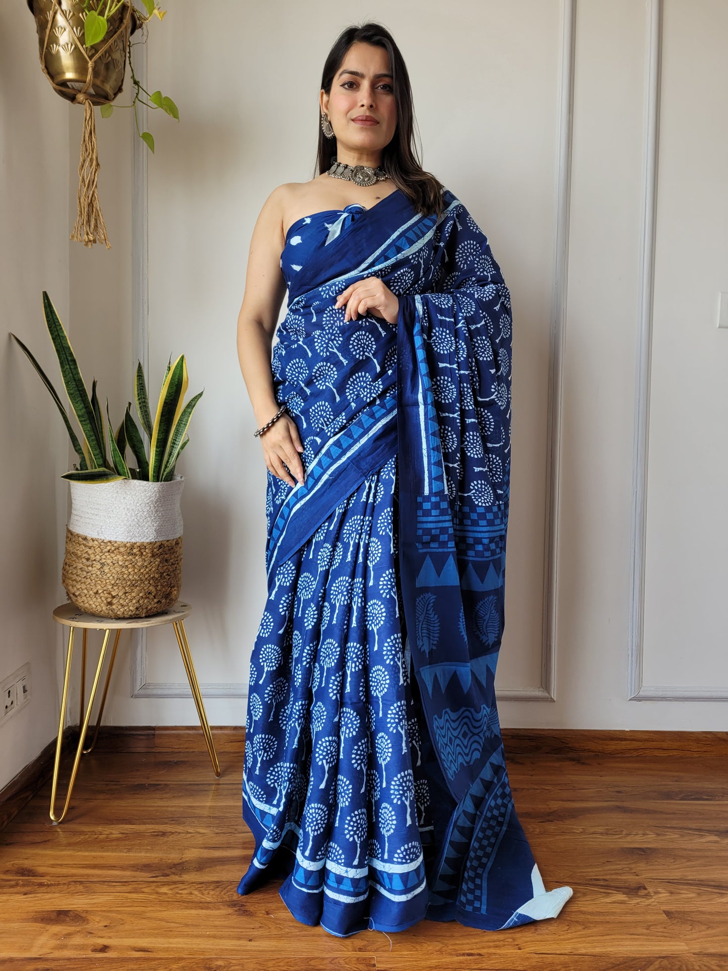 Jaipuri Printed Pure Cotton Mulmul Saree With Blouse