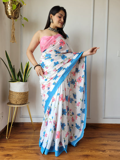 Jaipuri Printed Pure Cotton Mulmul Saree With Blouse