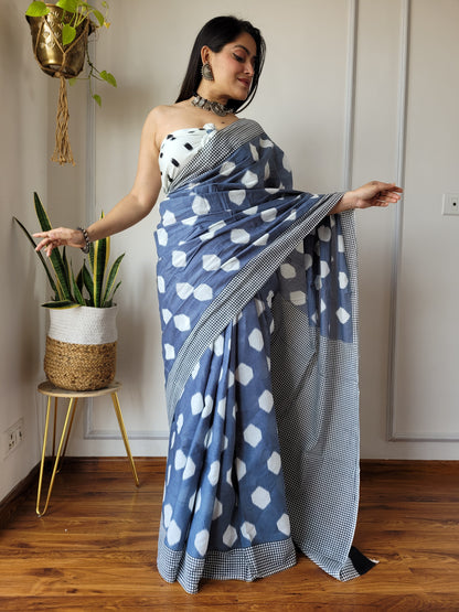 Jaipuri Printed Pure Cotton Mulmul Saree With Blouse