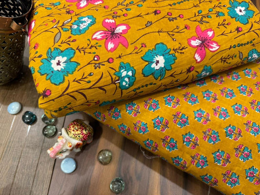 Yellow Printed Pure Cotton Combo Fabric set