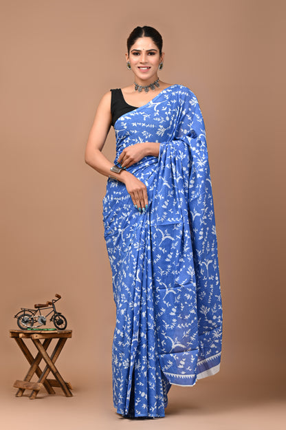 Printed Pure Cotton Mulmul Saree With Blouse