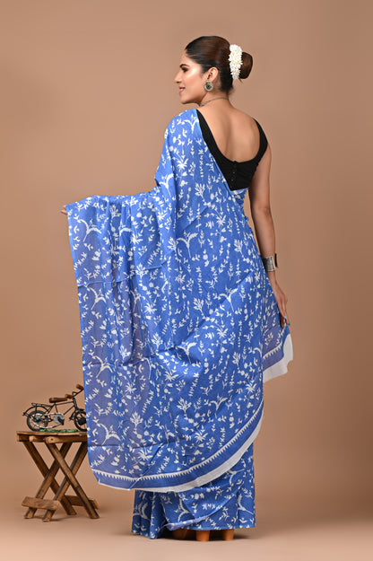 Printed Pure Cotton Mulmul Saree With Blouse