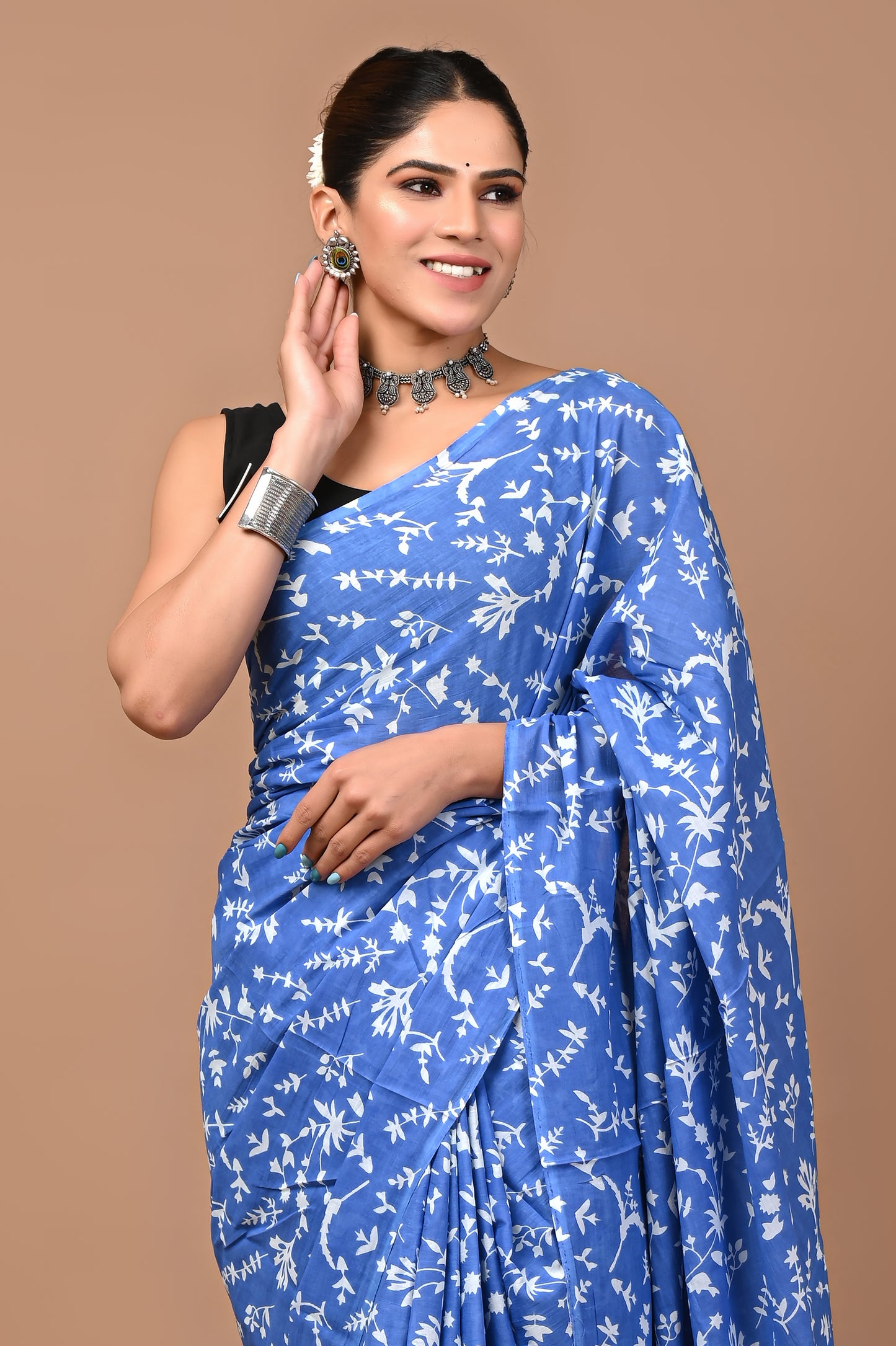 Printed Pure Cotton Mulmul Saree With Blouse