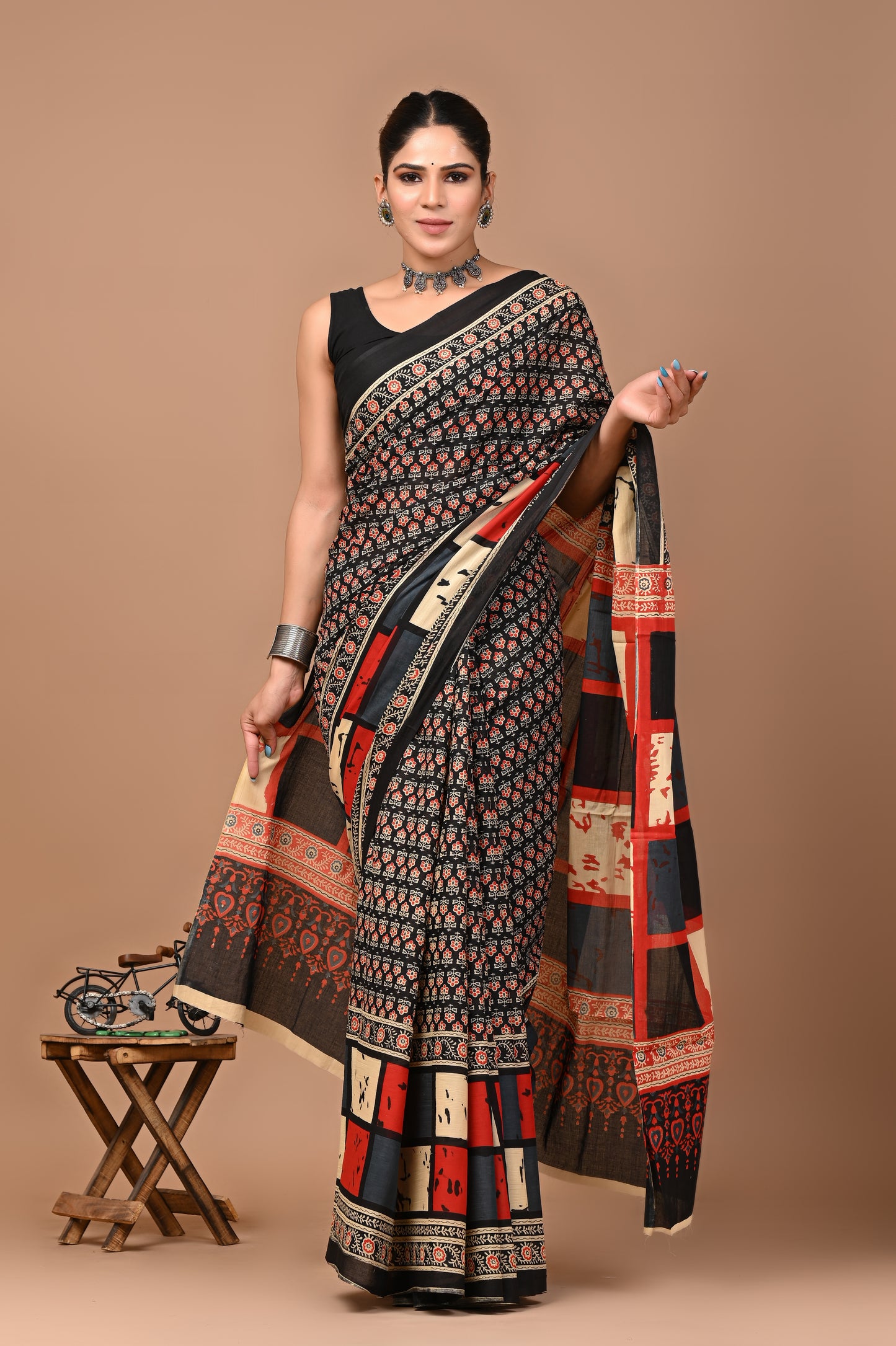 Printed Pure Cotton Mulmul Saree With Blouse