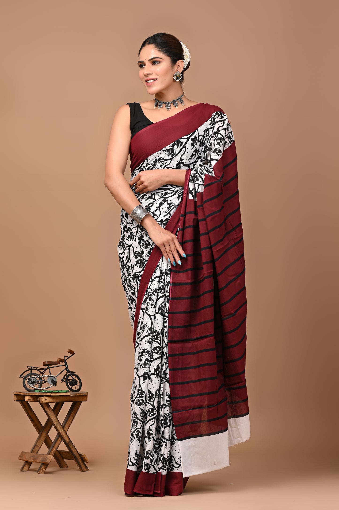 Printed Pure Cotton Mulmul Saree With Blouse