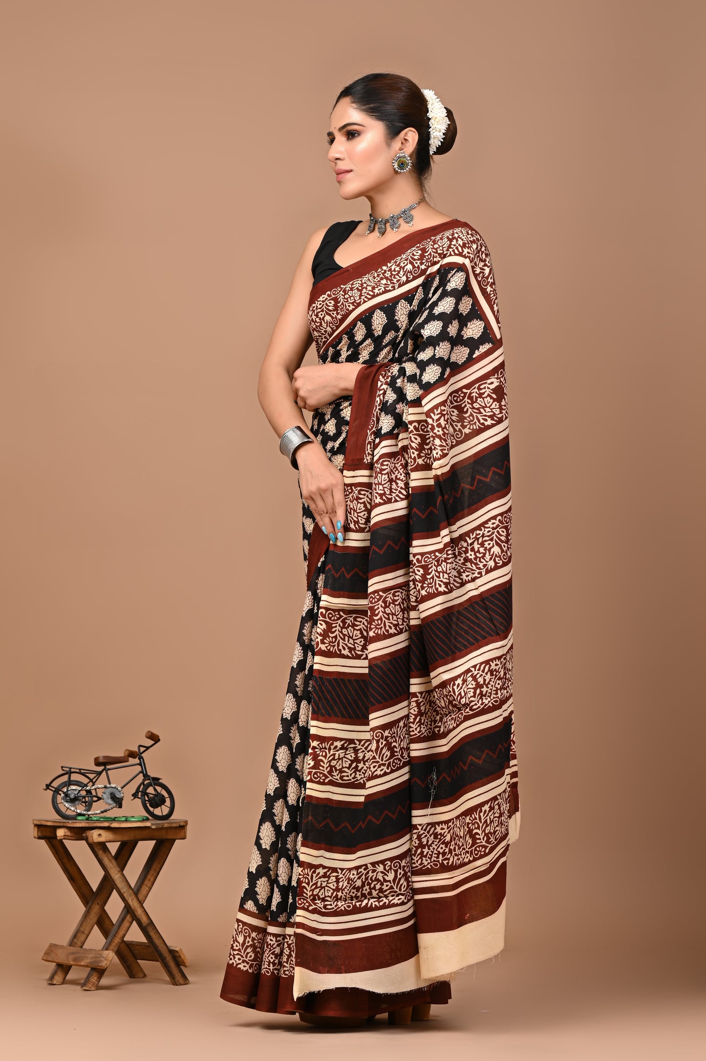 Printed Pure Cotton Mulmul Saree With Blouse