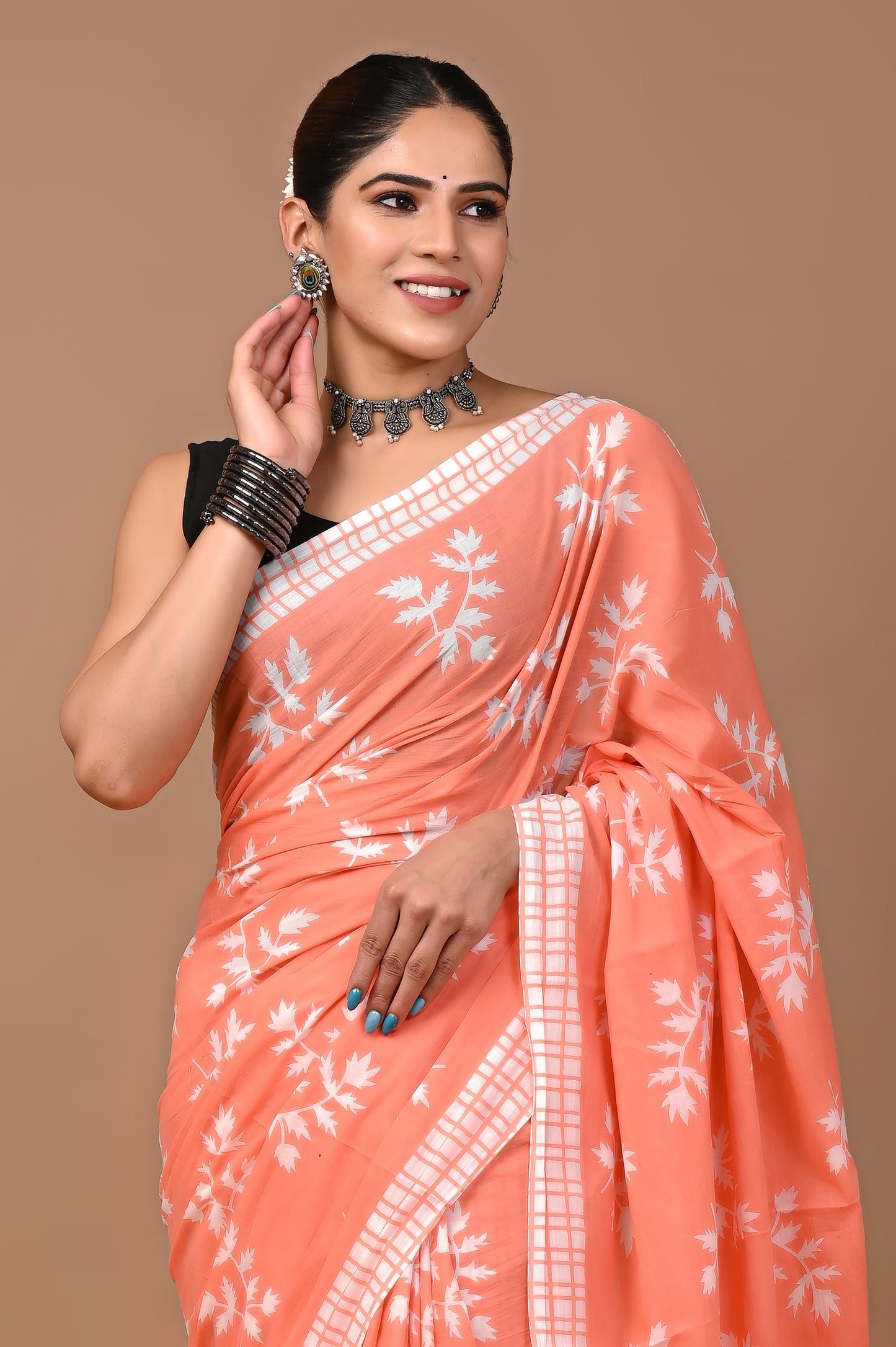 Printed Pure Cotton Mulmul Saree With Blouse