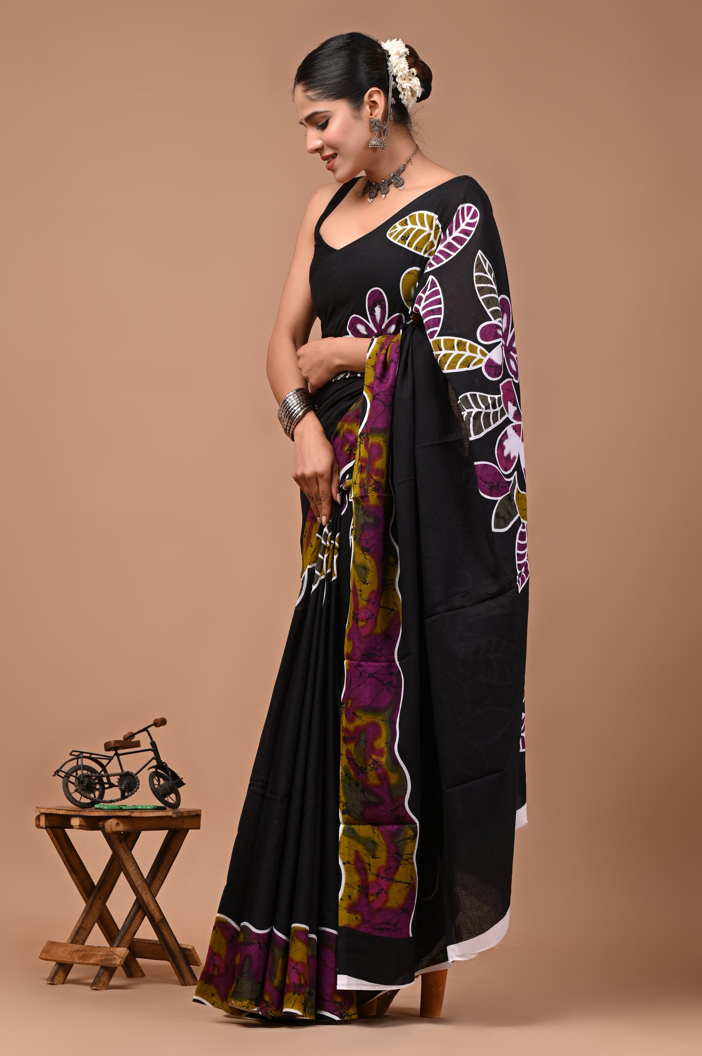 Printed Pure Cotton Mulmul Saree With Blouse