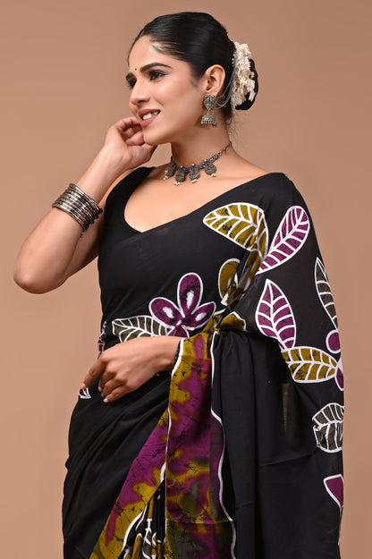 Printed Pure Cotton Mulmul Saree With Blouse