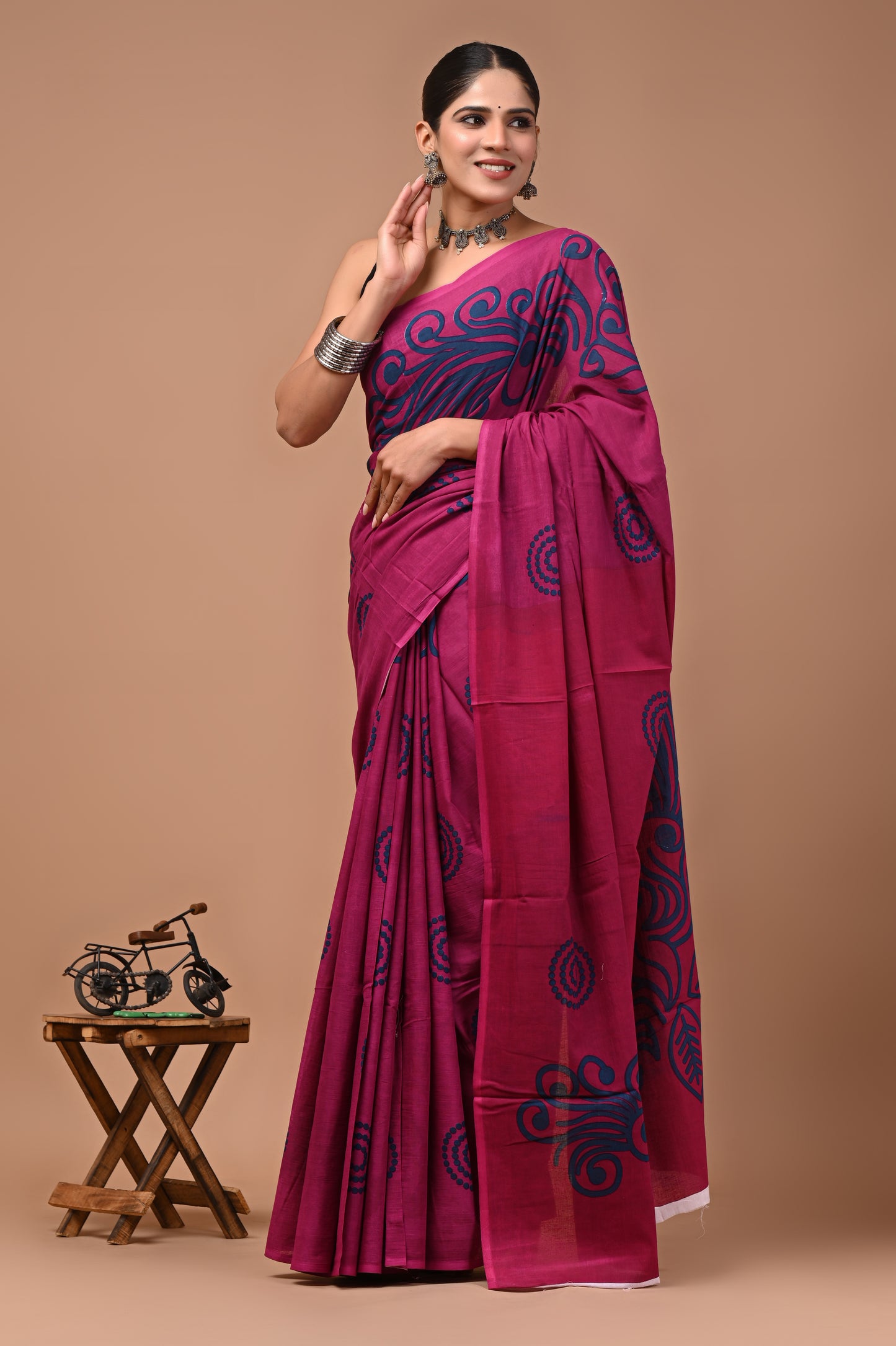Printed Pure Cotton Mulmul Saree With Blouse