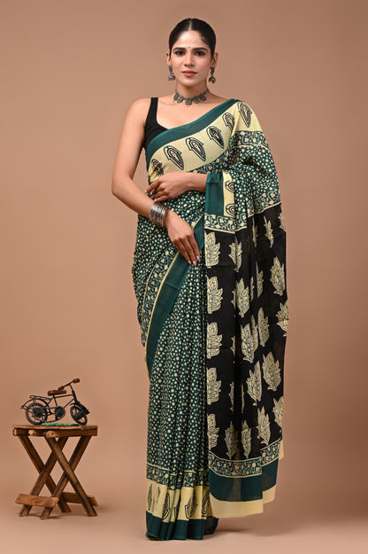 Printed Pure Cotton Mulmul Saree With Blouse