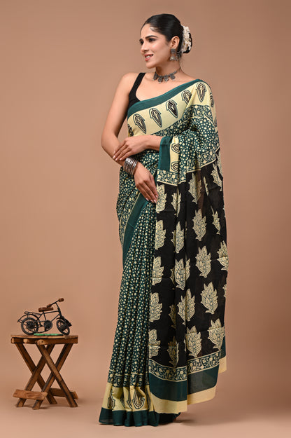 Printed Pure Cotton Mulmul Saree With Blouse