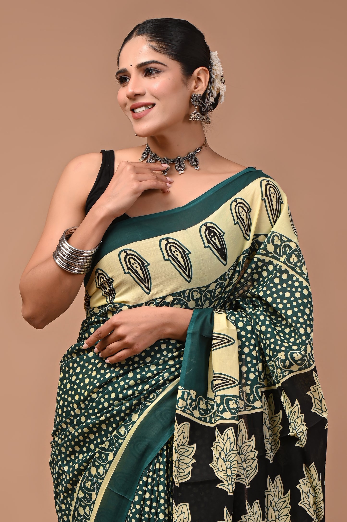 Printed Pure Cotton Mulmul Saree With Blouse