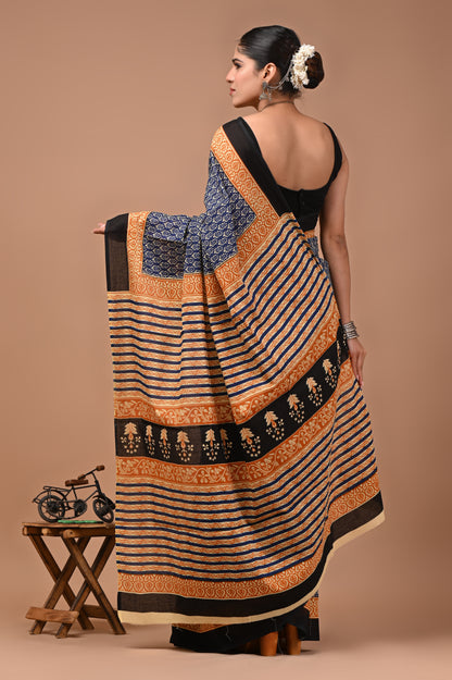 Printed Pure Cotton Mulmul Saree With Blouse