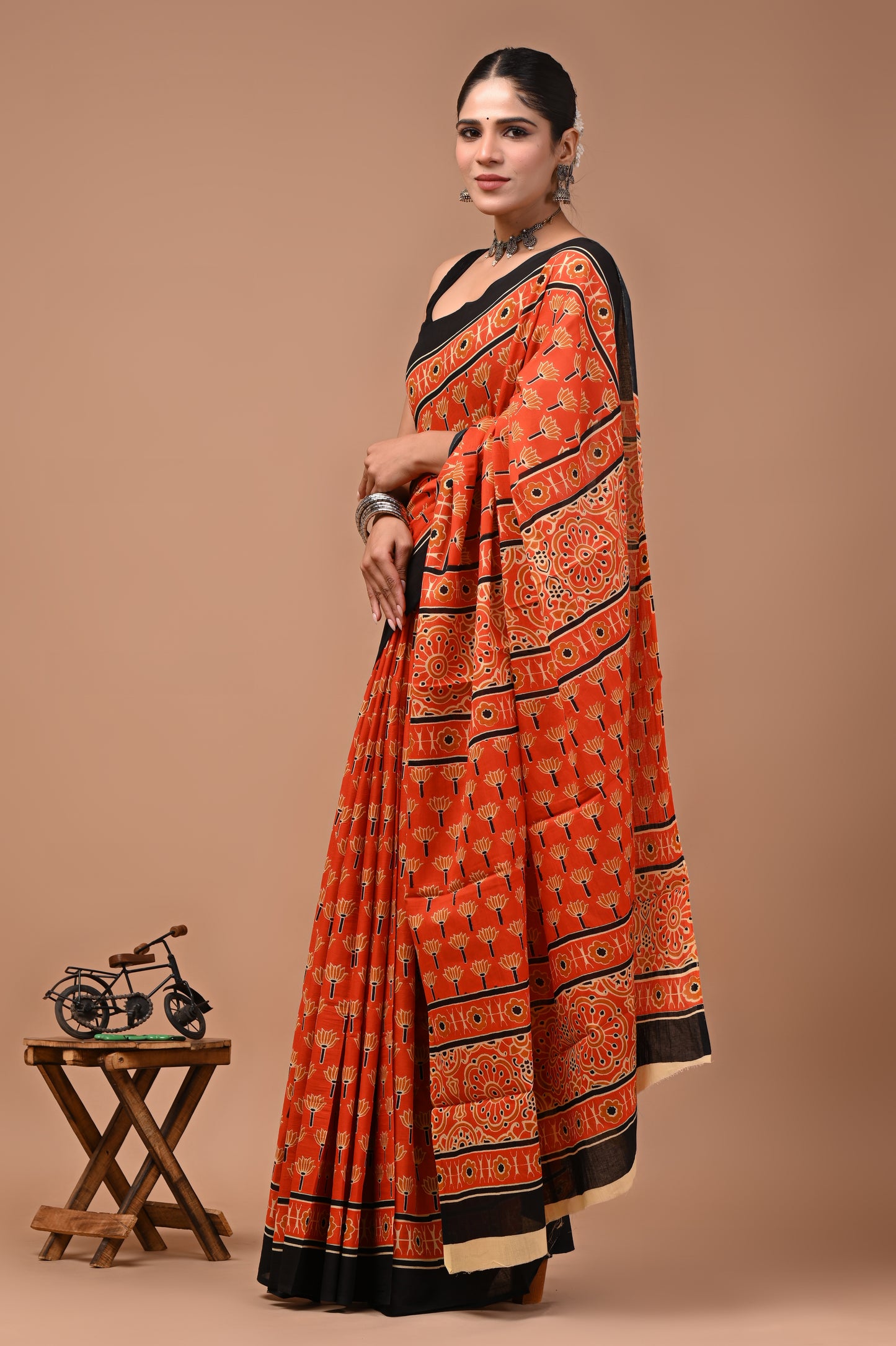 Printed Pure Cotton Mulmul Saree With Blouse