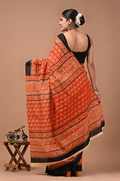 Printed Pure Cotton Mulmul Saree With Blouse