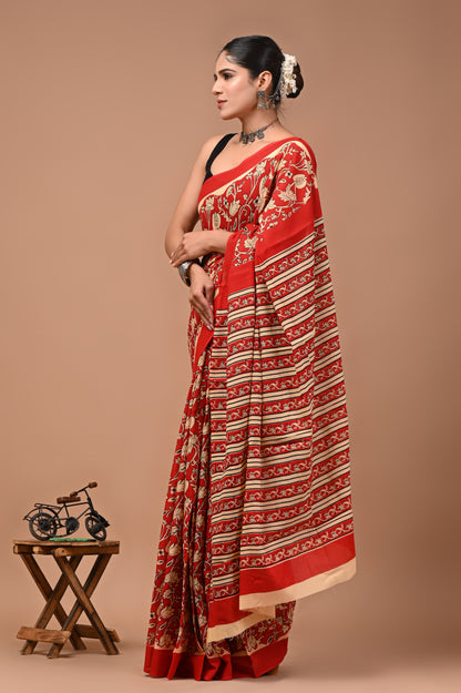 Printed Pure Cotton Mulmul Saree With Blouse