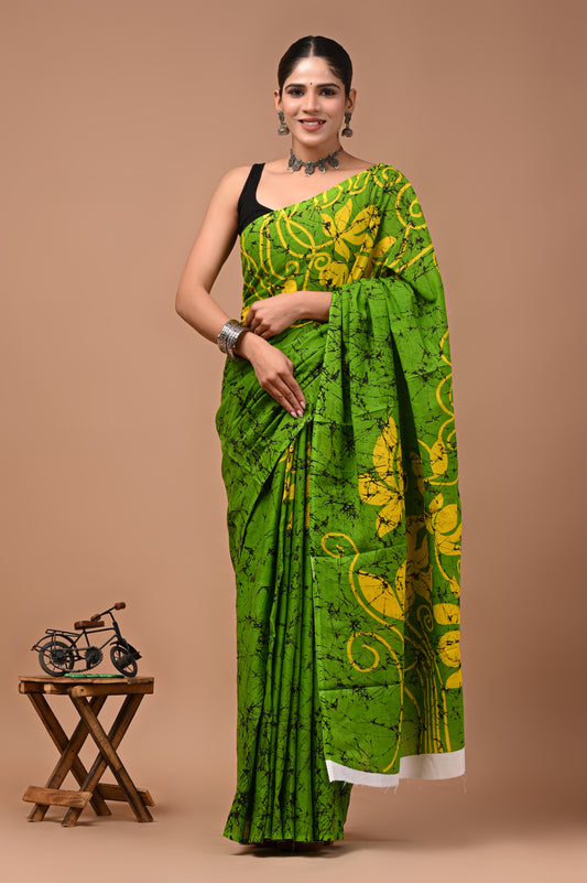 Printed Pure Cotton Mulmul Saree With Blouse