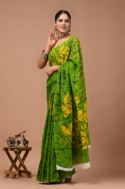Printed Pure Cotton Mulmul Saree With Blouse