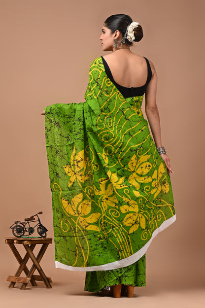 Printed Pure Cotton Mulmul Saree With Blouse
