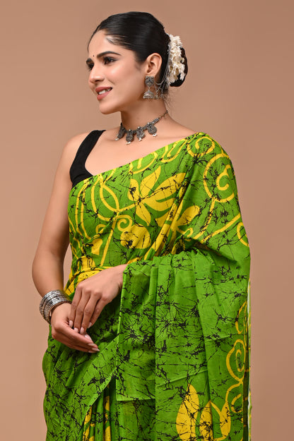 Printed Pure Cotton Mulmul Saree With Blouse