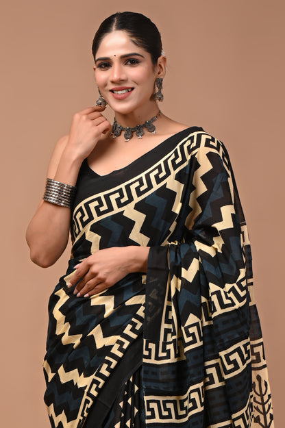 Printed Pure Cotton Mulmul Saree With Blouse