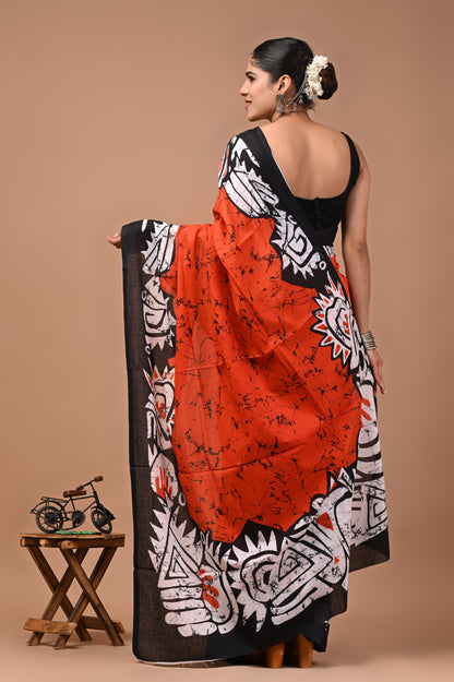 Printed Pure Cotton Mulmul Saree With Blouse