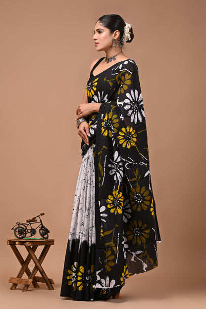 Printed Pure Cotton Mulmul Saree With Blouse