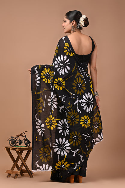Printed Pure Cotton Mulmul Saree With Blouse