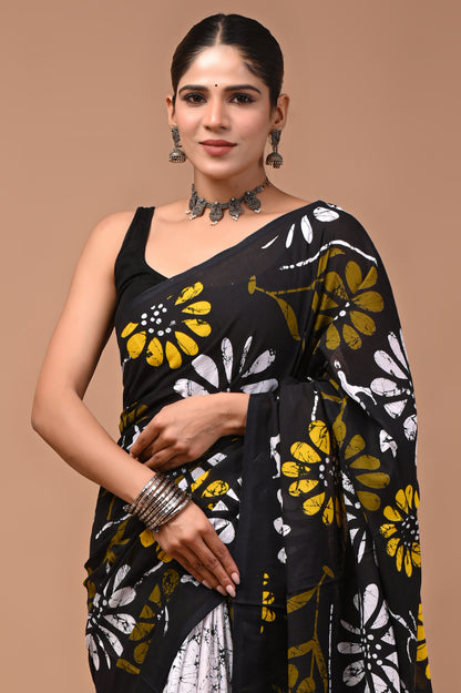 Printed Pure Cotton Mulmul Saree With Blouse