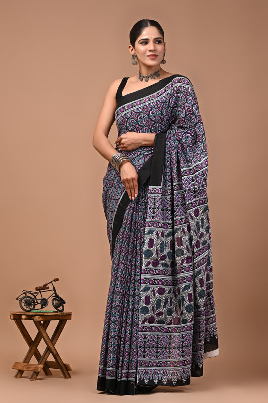 Printed Pure Cotton Mulmul Saree With Blouse