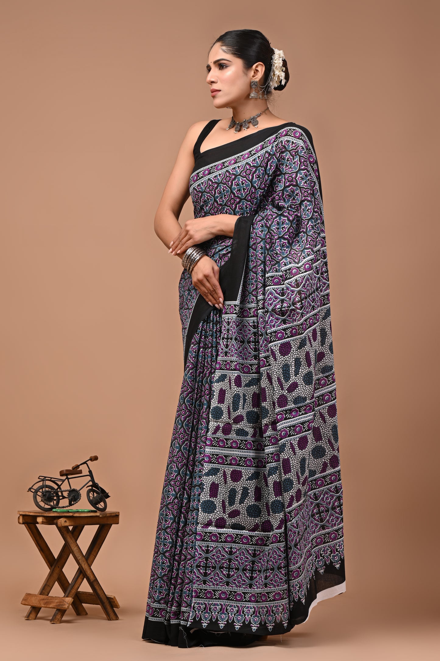 Printed Pure Cotton Mulmul Saree With Blouse
