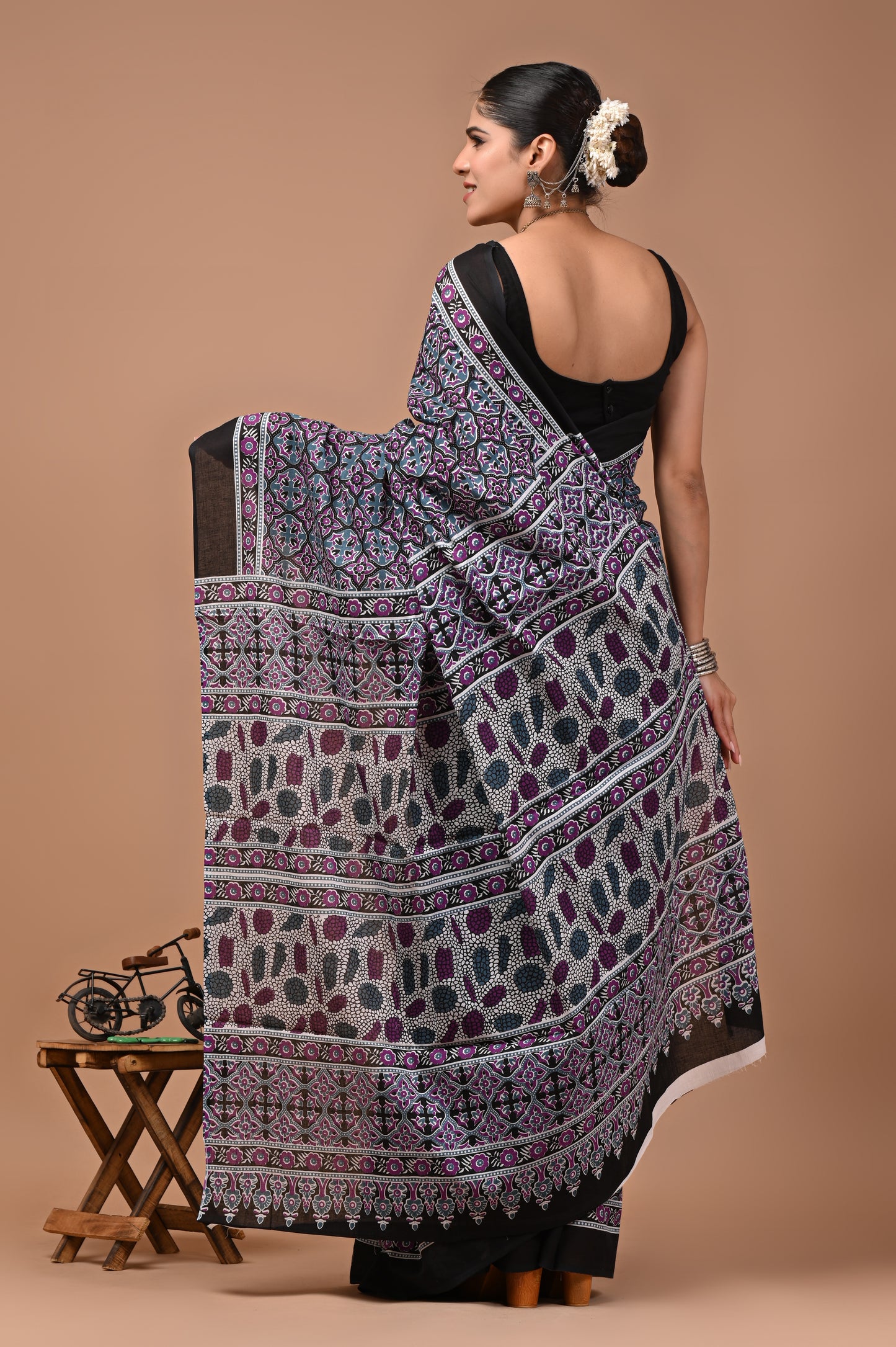 Printed Pure Cotton Mulmul Saree With Blouse