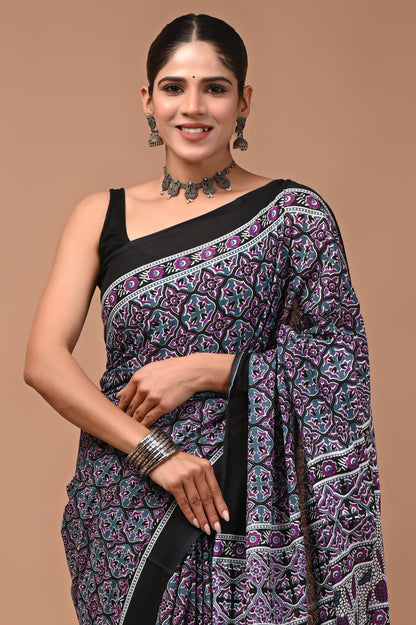 Printed Pure Cotton Mulmul Saree With Blouse