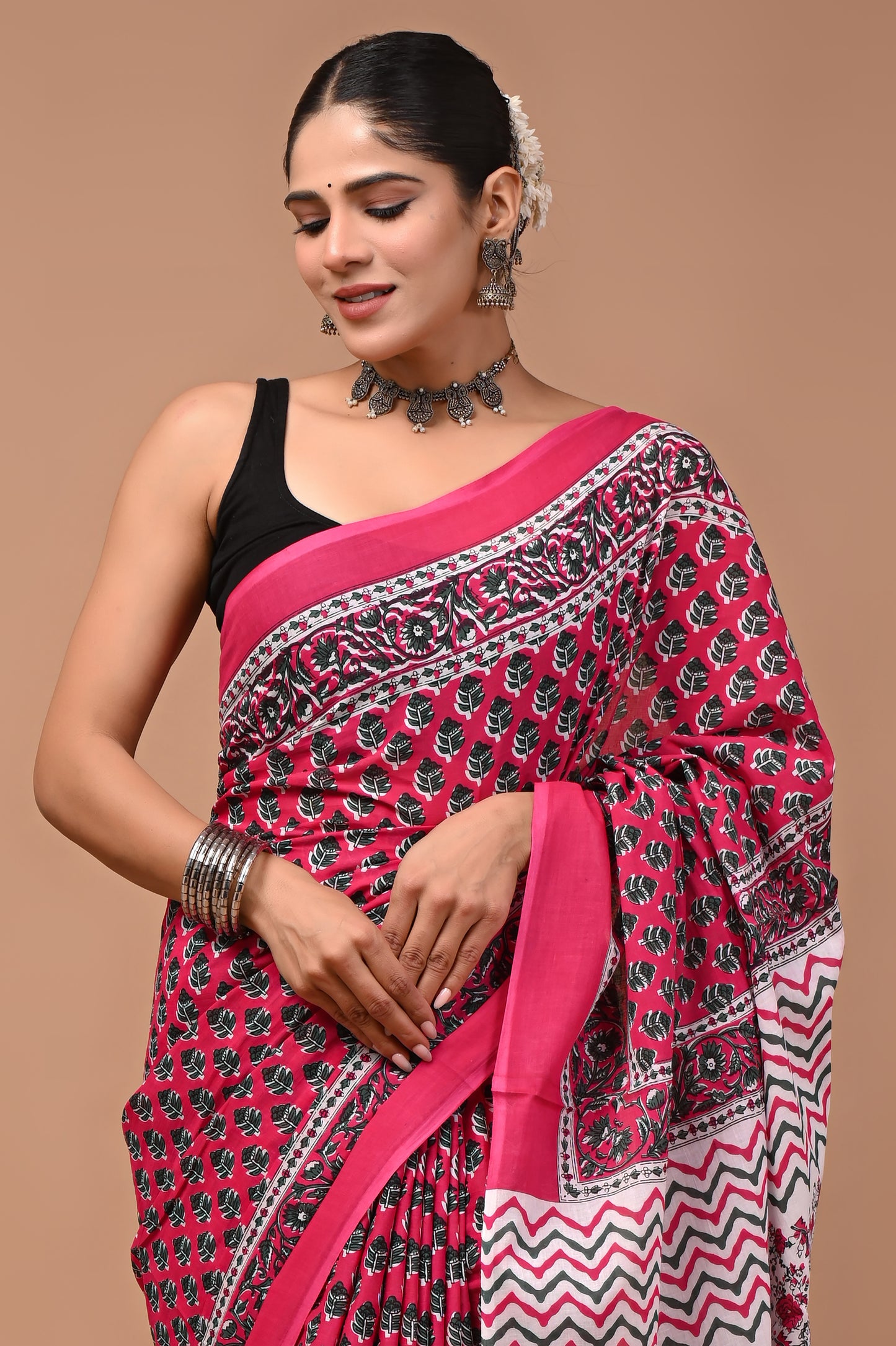 Printed Pure Cotton Mulmul Saree With Blouse