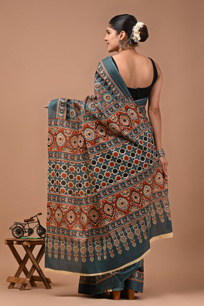 Printed Pure Cotton Mulmul Saree With Blouse