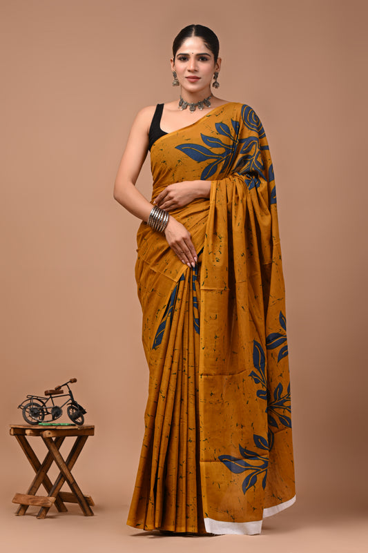 Printed Pure Cotton Mulmul Saree With Blouse