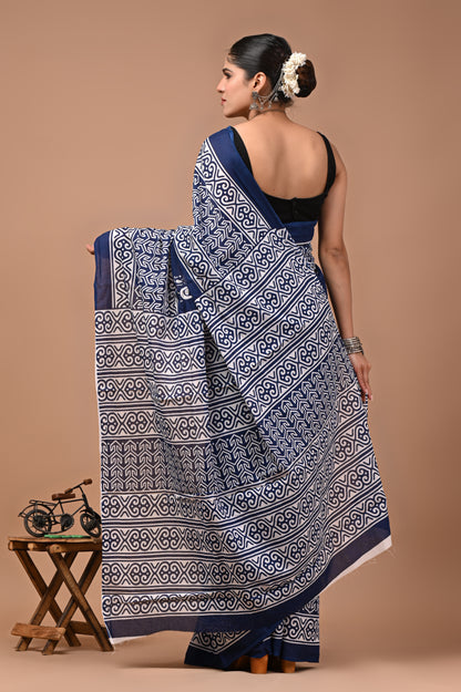 Printed Pure Cotton Mulmul Saree With Blouse