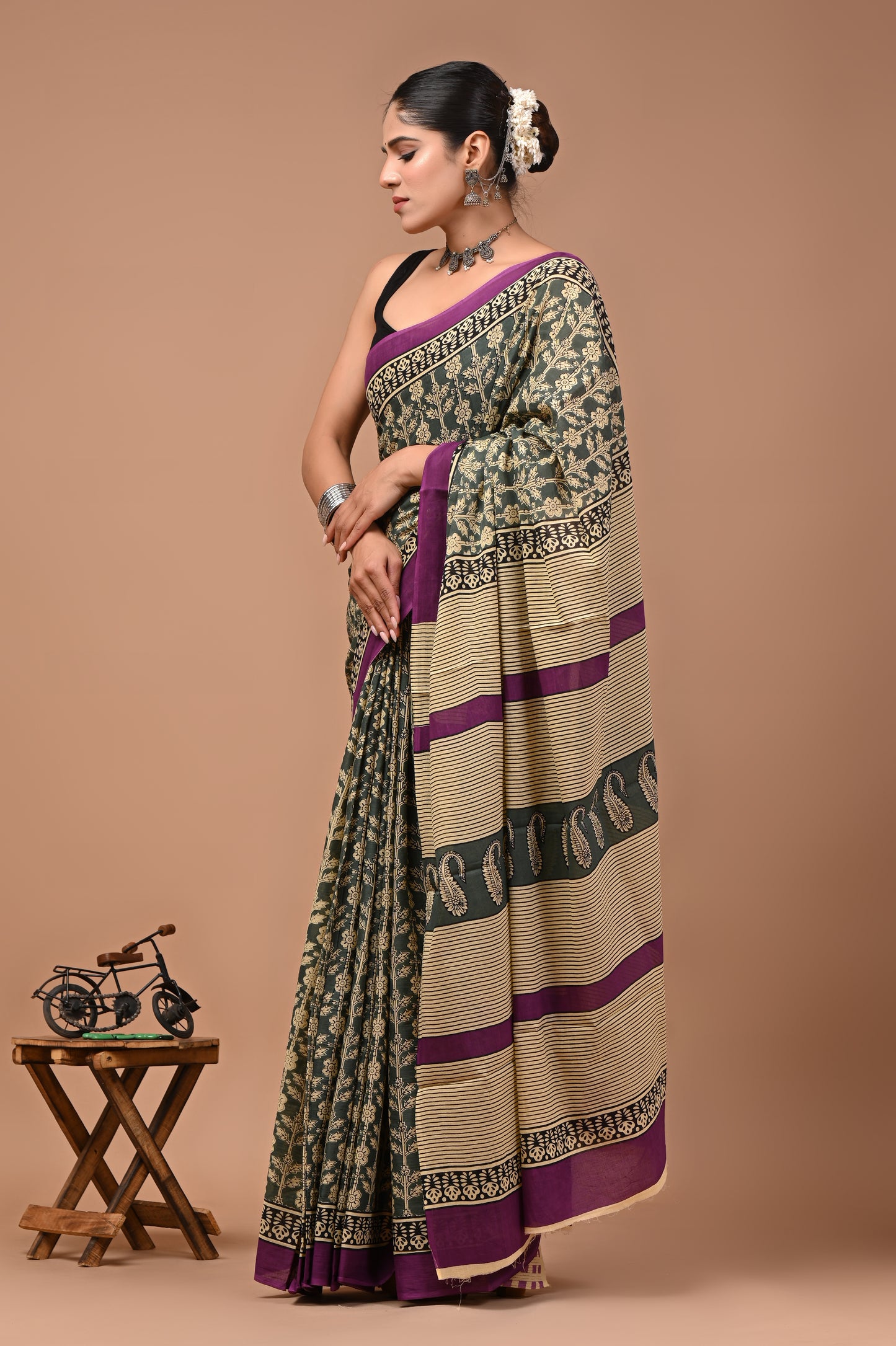 Printed Pure Cotton Mulmul Saree With Blouse